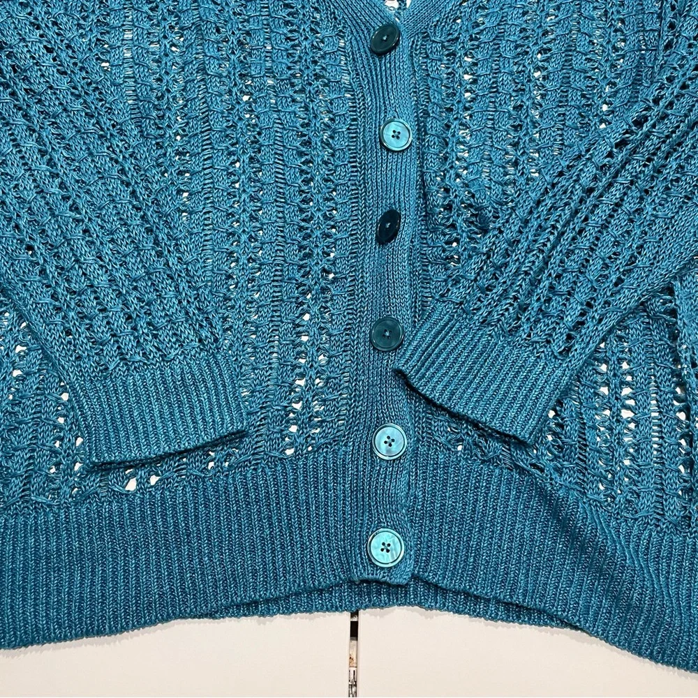 Talbots Pretty Business Casual Green/Blue Cardigan Crochet Long Sleeve 3X - Picture 3 of 6
